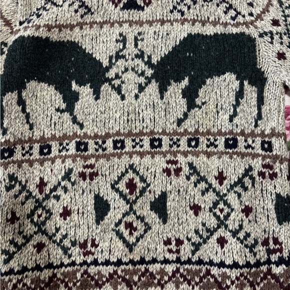 VTG Polo Ralph Lauren Men’s Hand Knit Wool Sweater Stag Fair Isle Moose M - Picture 3 of 8